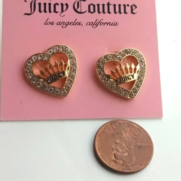 JUICY COUTURE Hearts earrings| juice couture women's rhinestone earrings NEW - Picture 5 of 8